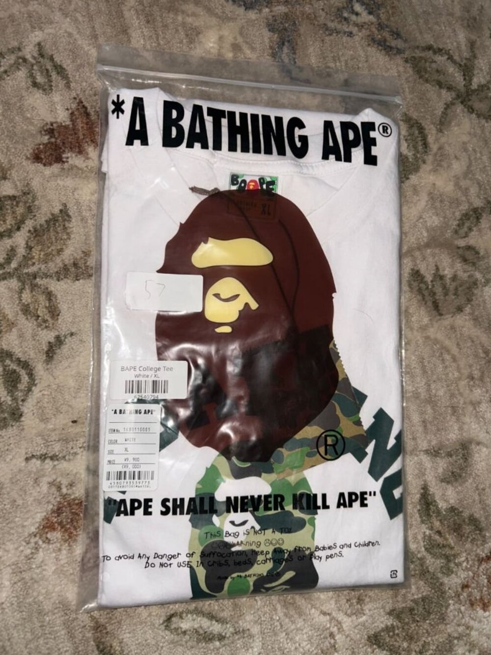 A Bathing Ape College Tee White (Green ABC Camo) Size XL Brand New